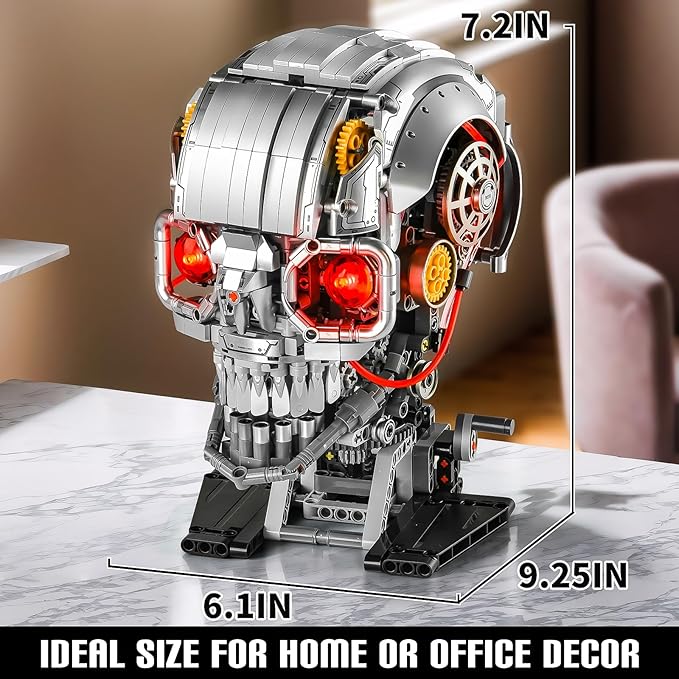 Mechanical Halloween Skull Building Set for Adult,Skeleton Head Building Blocks Toys,Buildable Horror Display Model,Collectible Decor for Home or Office,Gift for Men Boys 8-14(1099pcs)