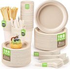 Gezond Compostable Paper Plates - 700pcs Biodegradable Heavy-duty Brown Plates Set for Party