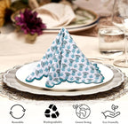 Ridhi Aquamarine Blue Hand Block Print Napkins 18" x 18" Set of 4 Reusable Cotton Dinner Napkins for Weddings, Parties & Everyday Dining, Thanksgiving, Christmas, Fall