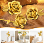 Gold Roses Flower Building Set - 3 Roses Bouquet Botanical Building Blocks for Adult, Home Decor Romantic Anniversary Valentine's Day Gift for Her, Wife, Girlfriend, Mom