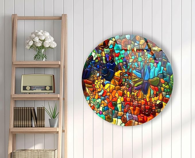 My Photostation.com 31.5''(80cm) Diameter Red Mosaic Round Glass Wall Art Tempered Glass Printing Wall Decor Large Wall Art Wall Hangings