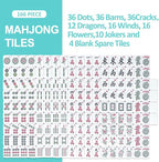 American Mahjong Game Set, 166 Light Green Tiles, Blue Bag with Entire Accessories, 4 All-in-One Rack/Pushers, Mahjong Tiles Set