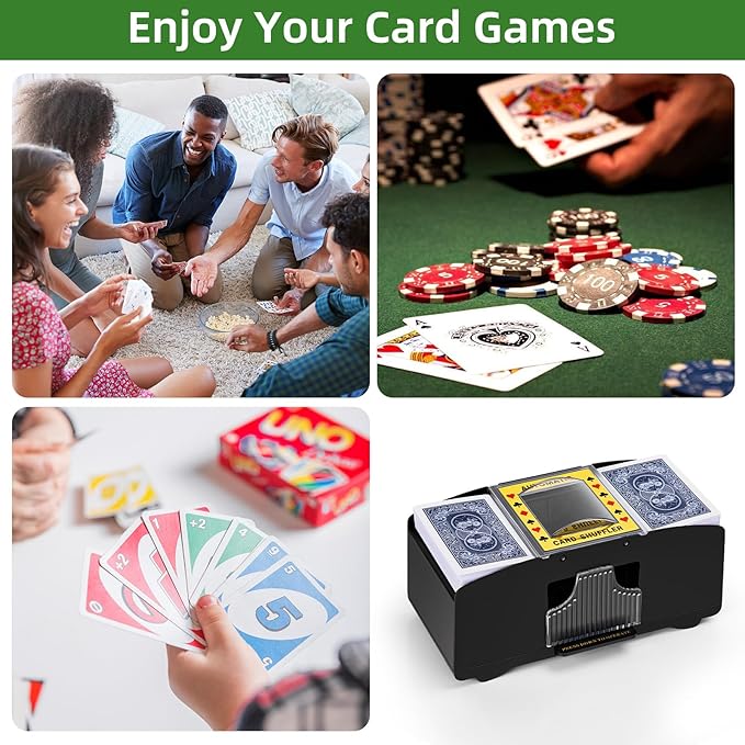 Automatic Card Shuffler 1/2/4/6 Decks,Battery Operated Electric Playing Card Shuffler for UNO,Casino Card Game,Poker,Phase 10,Blackjack,Texas Hold'em,Home Card Games