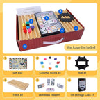 Double 12 Mexican Train Dominoes Set for Adults with 8PCS Wooden Holders, 9 Train Markers, 91 Color Dot Tile Dominos in Tin Box & Hub - Classic Family Board Game Set Party Toy Gift for Kids