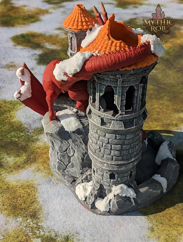 Dragon 3D Printed Dice Tower - Mythic Roll Collection - Unchained Games - Ascend to New Heights with your Rolls! (29.) Silk-Silver)