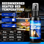 3D Printer Adhesive - 3D Print Glue Spray, Perfect First Layer Adhesion, Prevents Warping on Heated Print Bed, Easy Removal for ABS PLA PETG TPU Filaments on Various Build Plates, No Residue, 3.5oz*2
