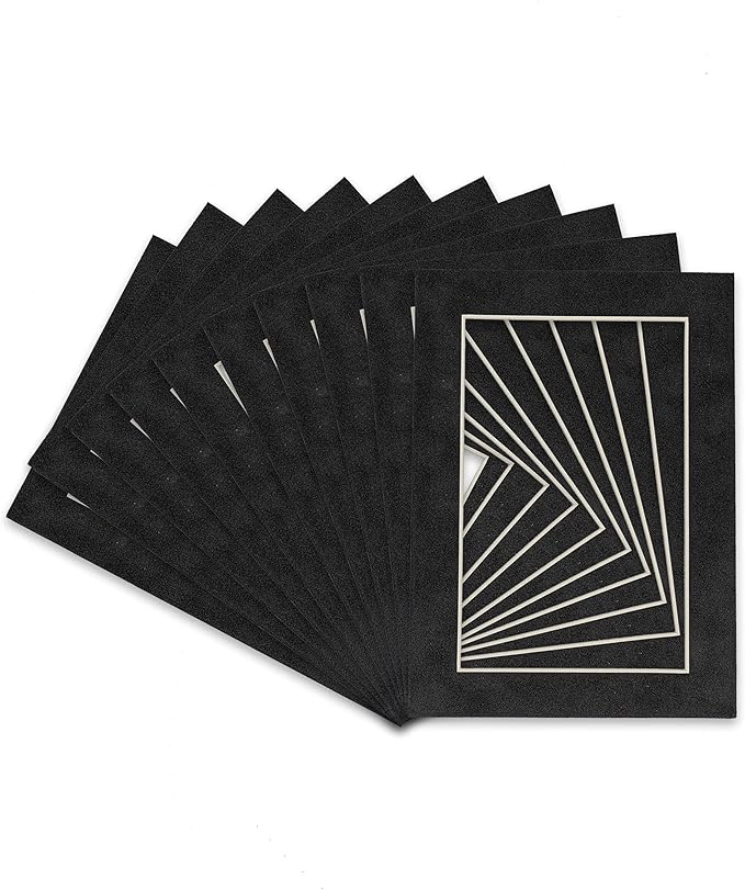 Pack of TEN 11x14 Mats Bevel Cut for 8.5x11 Photos - Acid Free Dark Grey Suede Precut Matboards For Pictures, Photos, Framing - 4-ply Thickness