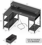 SUPERJARE 47 inch Reversible L Shaped Desk with LED Lights & Power Outlets, Computer Desk with Shelves & Monitor Stand, Gaming Desk with Drawer, Home Office Desk Corner Desk, Carbon Fiber Black