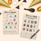 50th Birthday Party Games, Set of 2 Activities for 15 Guests, Born in 1975 Games Bundle, Birthday Party Supplies for Adults, Pack of 30 Cards