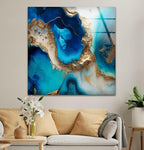 My Photostation.com 35.5Wx30H'' Blue Alcohol ink Glass Wall ArtTempered Glass Printing Wall Decor Large Wall Art Wall Hangings