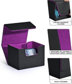 ZLCA Card Deck Box for Trading Cards, MTG Commander Deck Box Holds 120+ Single Sleeved, Leather Magnetic Card Storage Case Fits for TCG CCG Magic (Black& Purple)