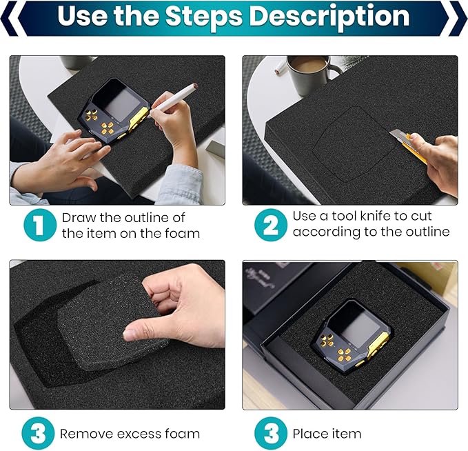 4 Pcs 16 x 12 x 1 Inches Packing Foam - Polyurethane Foam Sheet Foam Inserts for Cases Black Craft Foam for Packing Padding 1 Inch Thick for Camera Toolbox Storage