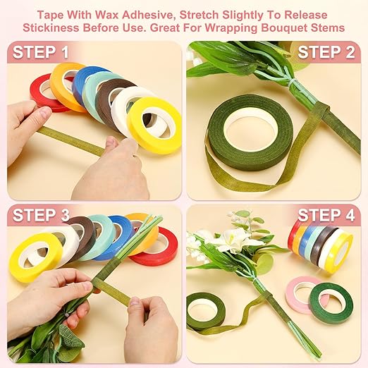 MECCANIXITY 3 Rolls Floral Tapes, 30 Yard x 1/16 in Florist Crepe Flowers Bouquets Tape Adhesive Waterproof for Flower Arranging Wrapping, Orange