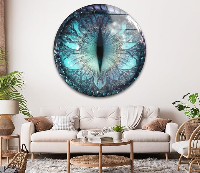 My Photostation.com 24''(60cm) Diameter Mystical Dragon Eye Round Glass Wall Art Tempered Glass Printing Wall Decor Large Wall Art Wall Hangings