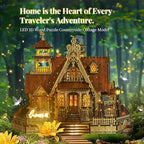 LED 3D Wood Puzzle Countryside Cottage Model - DIY Miniature Building Kit with Spark LED Lights - 3D Craft Rural Architecture Home Décor Gift for Adults