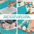 Headley Tools 17"x17" Rotating Cutting Mat, Self Healing Mat with 360-Degree Rotation & Anti-Slip Base, Sewing Board Cutting Mat Perfect for Fabric Quilting Leather Hobby Project, Turquoise