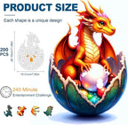 Wooden Jigsaw Puzzles for Adults and Kids, Dragon Hatchling 200 Piece Unique Shaped Puzzle, Family Game and Creative Wooden Puzzle Gift, Wall Art Decor