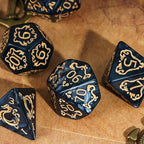7-Die DND Dice Set Dragon Pattern Polyhedral Die with Leather Bag D&D Dice Set for RPG Table Games (Black W/Gold Dragon Pattern)