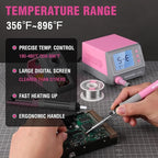 WORKPRO Soldering Station, 60W Soldering Iron Kit Digital Display, 5 Extra Iron Tips, Precision Temperature Control Solder Station for Electronic Repair, DIY Enthusiasts - Pink Ribbon