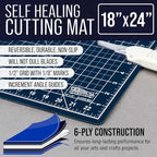 U.S. Art Supply 18" x 24" Self-Healing Cutting Mat 5-Ply - Double-Sided White/Blue Craft Mat, Non-Slip Cutting Mats for Crafts, Sewing, Quilting, Scrapbooking