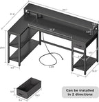 SUPERJARE 53 inch Reversible L Shaped Desk with LED Lights & Power Outlets, Computer Desk with Shelves & Monitor Stand, Gaming Desk with Drawer, Home Office Desk Corner Desk, Carbon Fiber Black