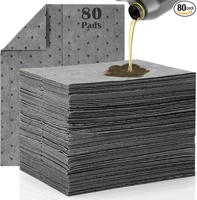 80 Pcs Oil Absorbent Pads, 9.8×13 Inch High Absorbency Absorbent Mats, Water Absorbent Mat, Weight Dimpled Pad, Oil Spill Mat for Absorbing Automotive Garage Workshop Tools Spills