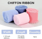 TONIFUL 4 Rolls Pink & Blue Chiffon Ribbon 1 1/2 Inch 5.5 Yards Fabric Silk for Gift Wrapping, Wedding Party Decoration, Flower Bouquet, Bows Making, DIY Crafts