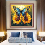 DMCXART Counted Cross Stitch Kits for Adults Needlepoint Kits Unprinted Cross Stitching Embroidery Kit 11CT Cross Stitch Supplies-Butterfly Sunflower 18x18 inch