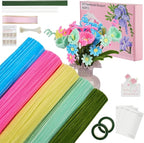 5 Mixed Macaron Colors Chenille Stems Bulk,400 Pcs Pipe Cleaners Craft with Floral Wires, Gardening Tape,Greeting Card,Bouquet Paper,Hot Glue Stick,Stamen & Ribbon,Ideals for DIY School Projects