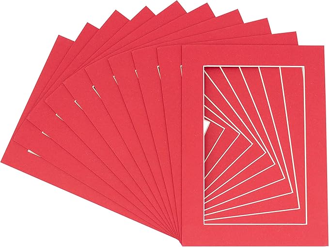 11x14 Mat for 8.5x11 Photo - Precut Deep Red Picture Matboard for Frames 11 x 14 Inches - Bevel Cut Matte to Display Art 8.5 x 11 Inches - Acid Free Pack of 100 MATS with Backing Boards & Clear Bags