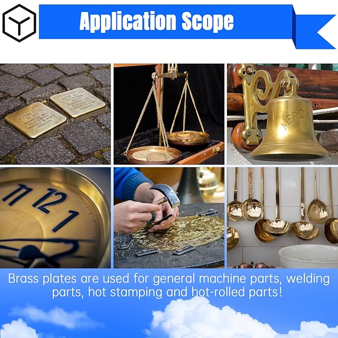 Brass Sheet,6" x 6"-18 Gauge(1mm) Thickness,99.9% Pure Brass Plates for DIY, Jewelry, Electrical, Repair, Industrial(2 Pac）