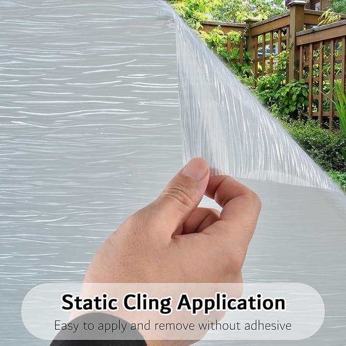 VELIMAX Frosted Window Privacy Film Non Adhesive Window Cling Removable Glass Covering Clear Water Opaque Window Film for Home Anti UV 17.7x118 inches