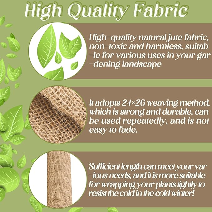 Buryeah 40 Inch x 33 ft Burlap Fabrics Roll Natural Jute Burlap Garden Tree Wrap Outdoor Weed Barrier DIY Fall Halloween Craft Winter Frost Plant Landscape Blankets Cloth for Plant Gardening Shrubs