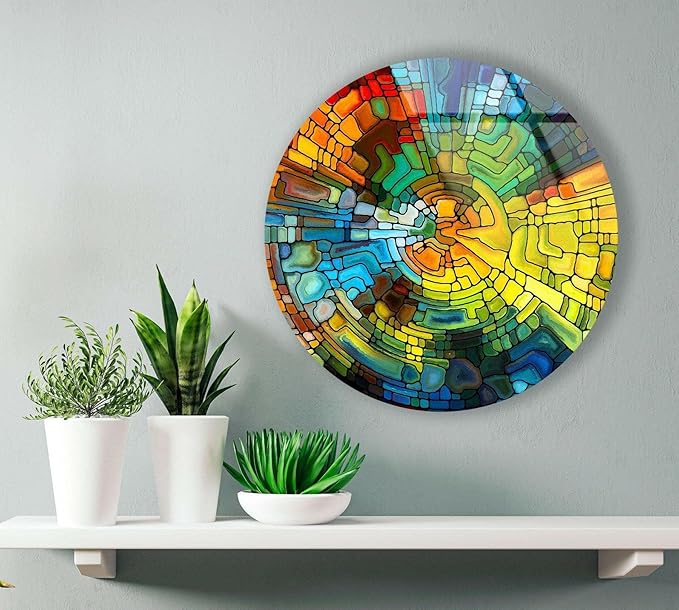 My Photostation.com 31.5''(80cm) Diameter Stained Yellow Round Glass Wall Art Tempered Glass Printing Wall Decor Large Wall Art Wall Hangings