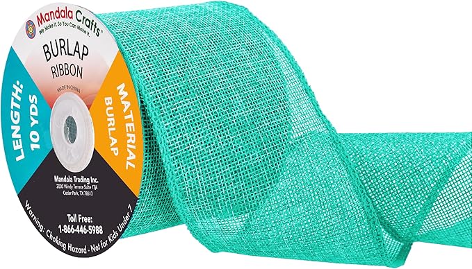 Mandala Crafts Turquoise Burlap Ribbon 3 Inches Wide Jute Ribbons for Crafts - 20 Yds Roll Rustic Burlap Wrap Trim Ribbons for Wreaths Bows Wedding Party Decoration