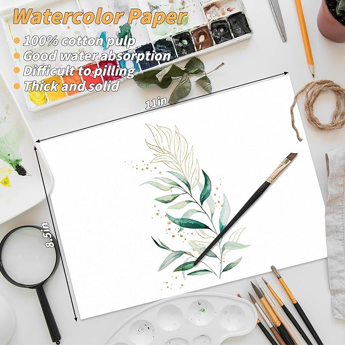 150 Sheets Cotton Watercolor Paper Bulk -230GSM Art Paper-8.5 x 11 inch Painting & Craft Paper, Finger Paints, Watercolor, Tempera, Drawing, Art Room & Home School Crafts