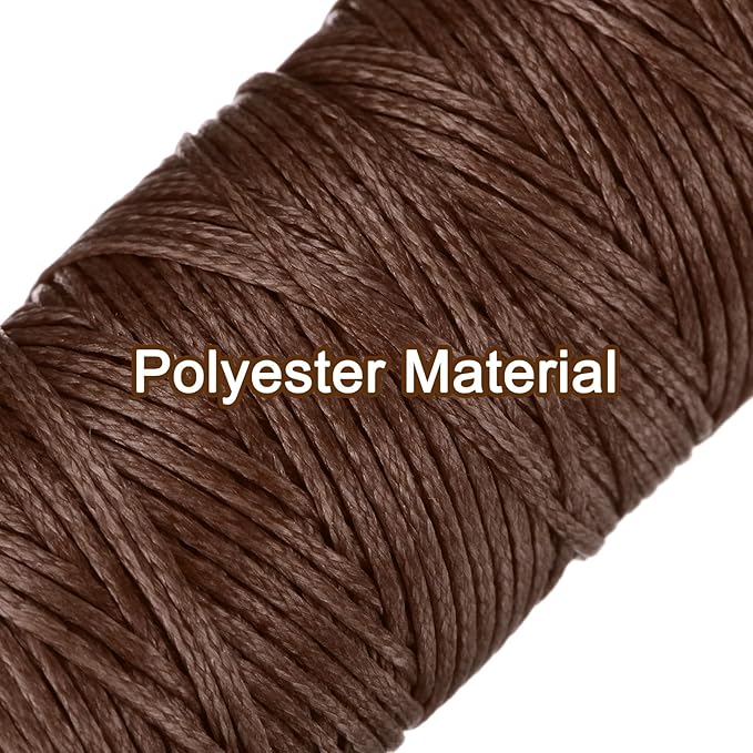 uxcell Leather Sewing Waxed Thread, 55 Yards / 50m 0.8mm 150D Flat Polyester All-Purpose Threads for Leather Crafts, Bookbinding, Dark Brown