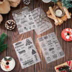 Whaline 4 Sheet Christmas Words Clear Stamps Greeting Words Santa Xmas Tree Pattern Silicone Transparent Stamps Border Stamp Cards for DIY Craft Card Making Scrapbooking Embossing Album Decor