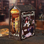 DIY Book Nook Kit, Miniature Dollhouse Bookshelf Insert with Light, Laser-Cut Wooden Craft Set for Adults, Perfect for Teens and Adults, Coffee Shop