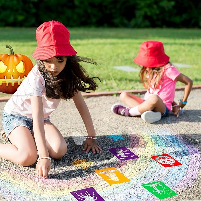 24 Pieces for Kids,Large Drawing Chalk,8 Inches Washable Shape Template Kit for Kids Crafts,Painting Drawing,School Projects (Halloween, 8 inch)