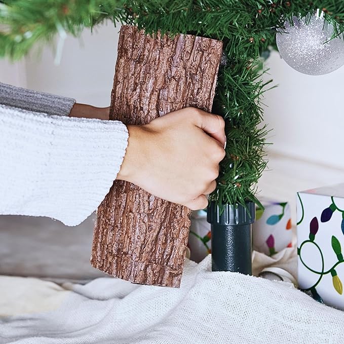 Realistic Faux Brown Bark Xmas Tree Skirt Hides Fake Pole, By Christmas Tree Hugger