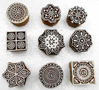 Handcarved Wooden Block Printing Stamps (Set of 9) for Textile Designing/Craft Printing Pattern for Saree/Scrapbookng/Tattoo