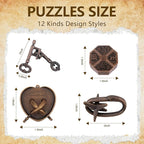 12Pcs Brain Teaser Puzzles for Adults and Teens, 3D Metal Puzzle Set with Various Difficulty Levels, IQ Logic Challenge Disentanglement Game, Fun Handheld Brain Teasers for Focus, Gifts for Boys Girls