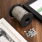 Chengu Vinyl Coated Picture Frame Hanging Wire, Stainless Steel Wire Spool with 20 Pieces Aluminum Crimping Loop Sleeve, Supports up to 110 Lbs (1.5 mm x 98 Feet)