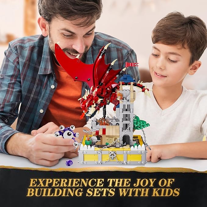 WINNER SPACE Medieval Dragons Castle Building Sets, Guarding Dice Tower Kits, Red Dragon Medieval Castle Sets Toys for Ages 8-13, Dragon Model Decor, Idea Gifts for Boys, Kids, Adult Fans (927 Pcs)