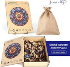 Mandela Wooden Jigsaw Puzzles - Flower Puzzles for Adults 500 Pcs, 16.7'' x 16.7''Unique Shaped Wood Puzzle, Beautiful Package for Halloween, Best Gift for Adults and Kids, Family Game