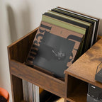 Cozy Castle Large Record Player Stand, Vinyl Storage Cabinet Mid Century Modern Turntable Stand Media Console Table Open Shelf Cube CD Album Holder Organizer for Living Room, Office, Rustic Brown