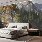 wall26 Wall Sticker/Wall Mural Wolf Near a Lake in a Rocky Mountain Landscape, Not Peel and Stick, Non-Woven Wallpaper Decorative for Bedroom, Living Room, Office - 108x168 inches