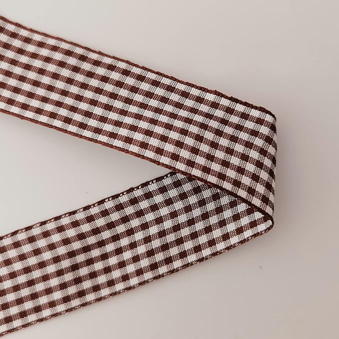 Brown Gingham Plaid Checked Ribbon 25 Yard Each Roll 100% Polyester (1", Brown)