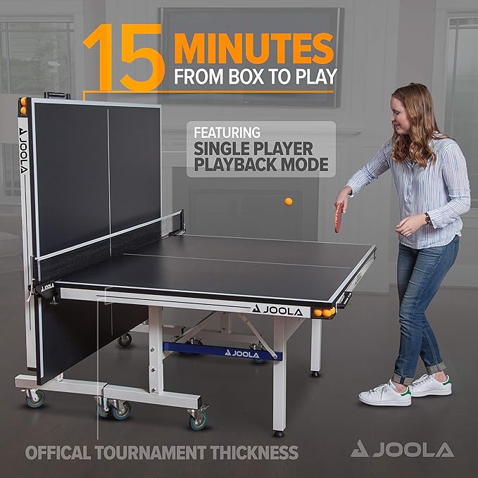 JOOLA Rally TL Professional MDF Indoor Ping Pong Table w/Quick Clamp Table Tennis Net & Post Set - 10 Minute Easy Assembly - Corner Ball Holders - Tournament Quality - Includes Playback Mode